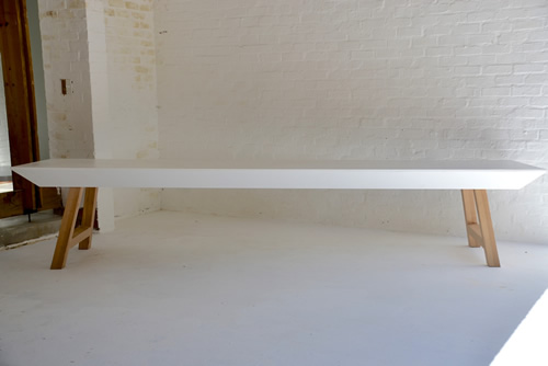 007 Tables - 4m Long white table with oak legs